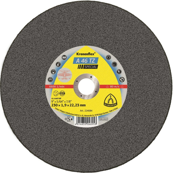 Doorslijpschijf 230x1.9x22.2mm dun tbv staal/rvs