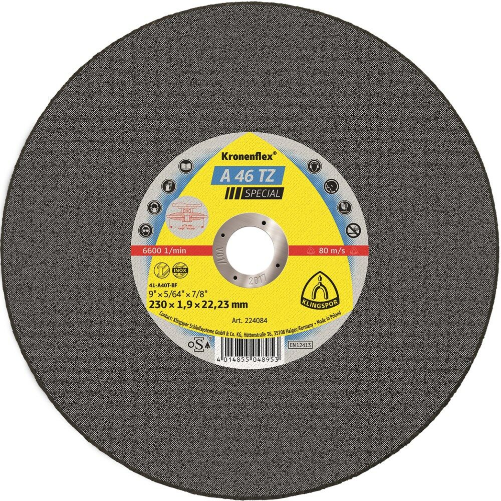 Doorslijpschijf 230x1.9x22.2mm dun tbv staal/rvs