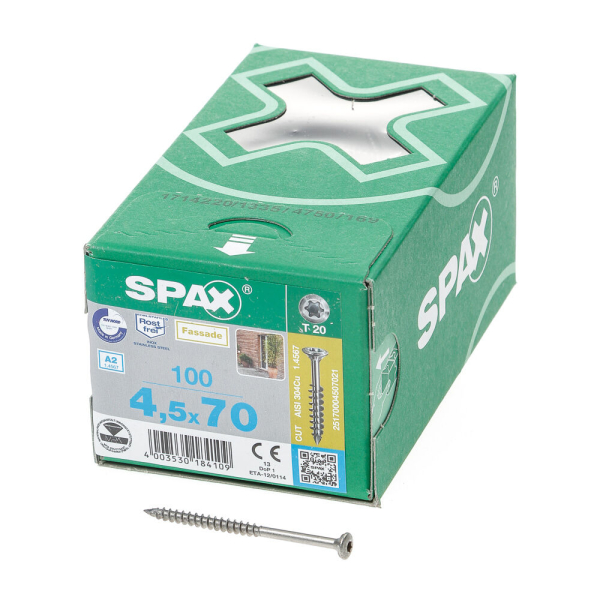 Spax pk t20 rvs boorp 4,5x70(100)