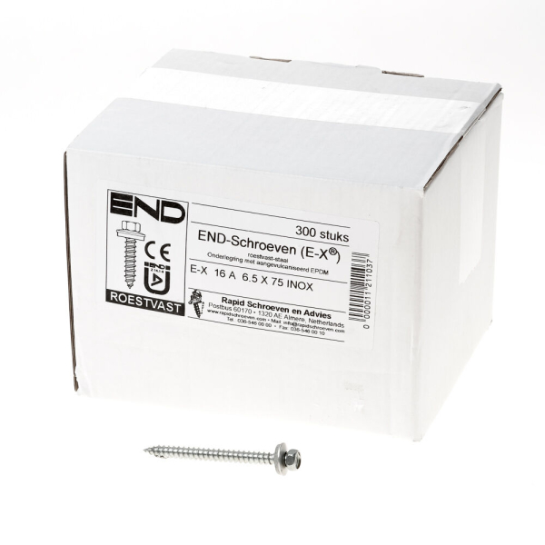 Gevelschroef 6.5x75 rvs A2 m.ring E-X 16A