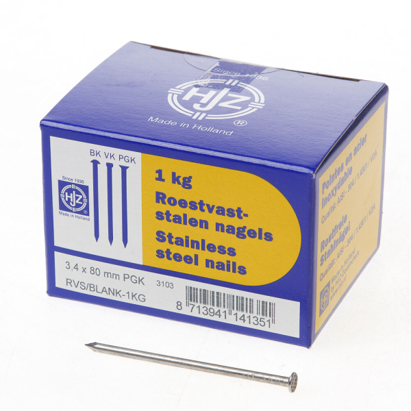 1 kg spijkers rvs pgk 80x3.4