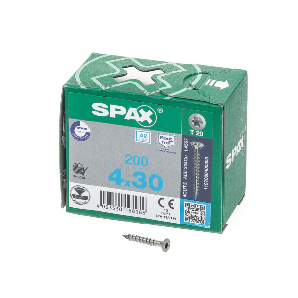 Spax pk t20 rvs vd 4,0x30(200)