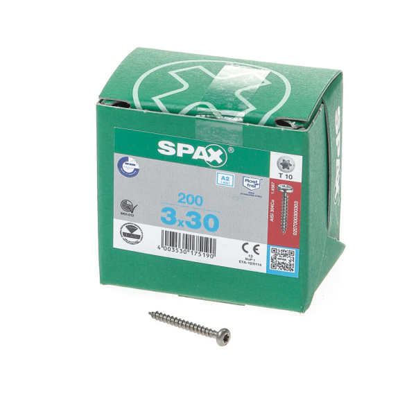 Spax bk t10 rvs 3,0x30(200)