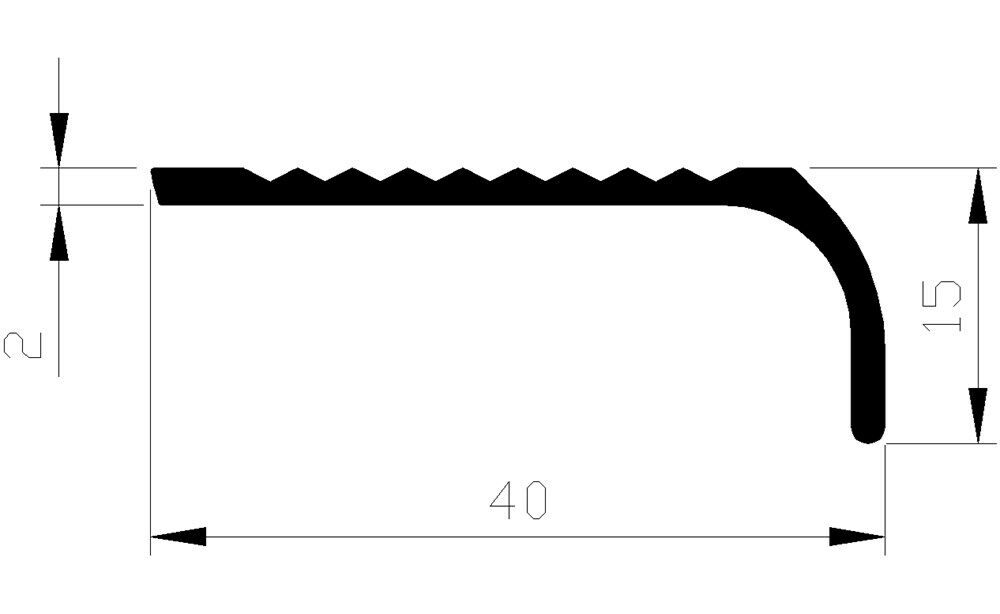 Slijtstrip met neus alu brute 40x15x2mm ongeboord (2mtr)
