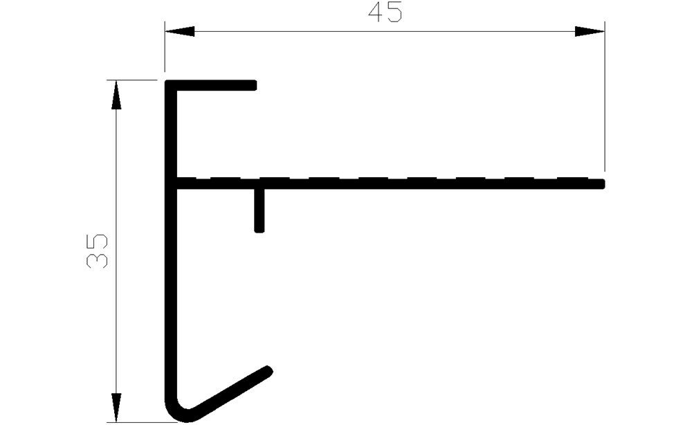 Daktrim 35mm hoog, 45mm breed (2.5mtr)
