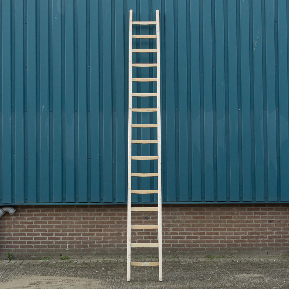 Bouwladder hout enkel 16sp 4.20m