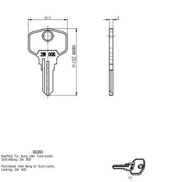 Sleutels 2W005 tbv GU draaikiepkruk mat vernikkeld (2st)