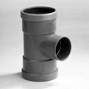 PVC T-stuk met 3 moffen 125x50mm 88° 2x MV/1x