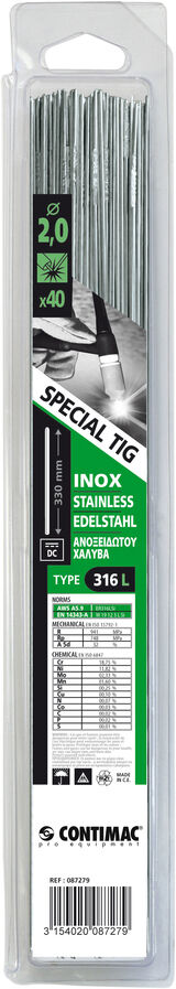 tig toevoeg voor rvs 316l 2.0mm 0.30kg 333mm