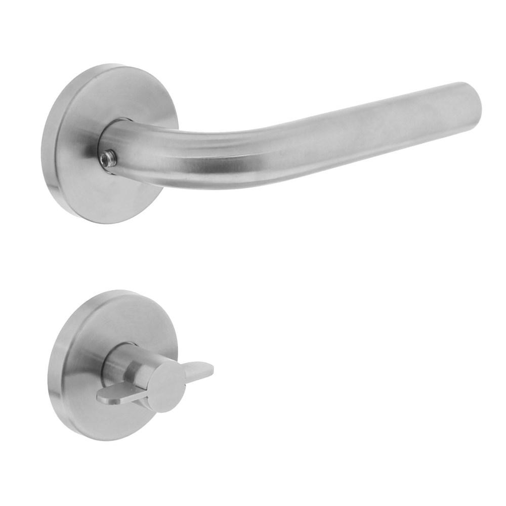 Deurkruk recht op rond rozet met WC8mm RVS