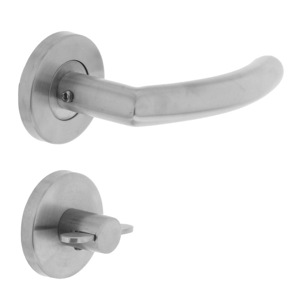 Deurkruk half rond/hoek 90°op rond rozet met WC8mm RVS