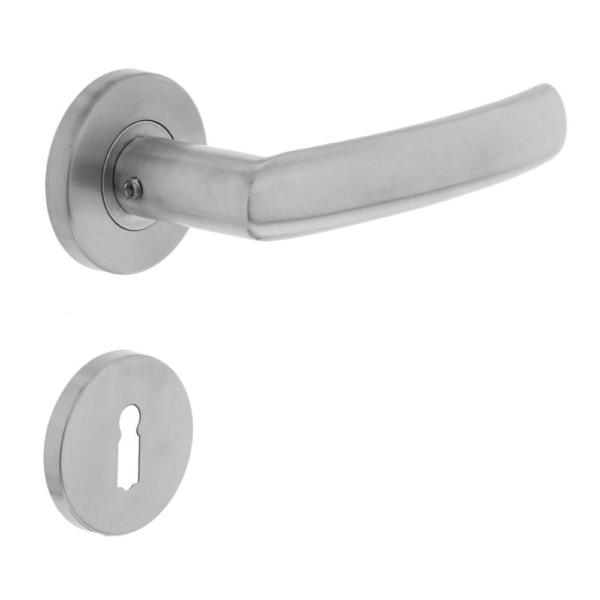 Deurkruk Blok op kunststof rozet met sleutelgat plaatje RVS