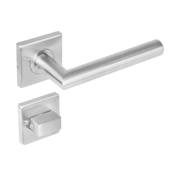 Deurkruk 1242 rechte Hoek 90°op rozet vierkant met WC8mm RVS
