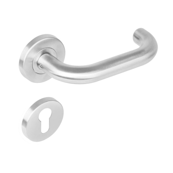 Deurkruk 1271 Rond op rond rozet staal met 7mm nok met profielcilindergat plaatjes RVS