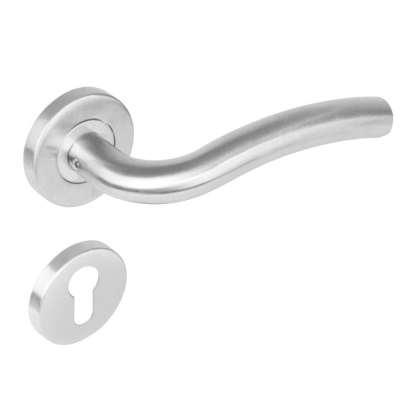 Deurkruk 1275 Lisa op rond rozet staal met 7mm nok met profielcilindergat plaatjes RVS