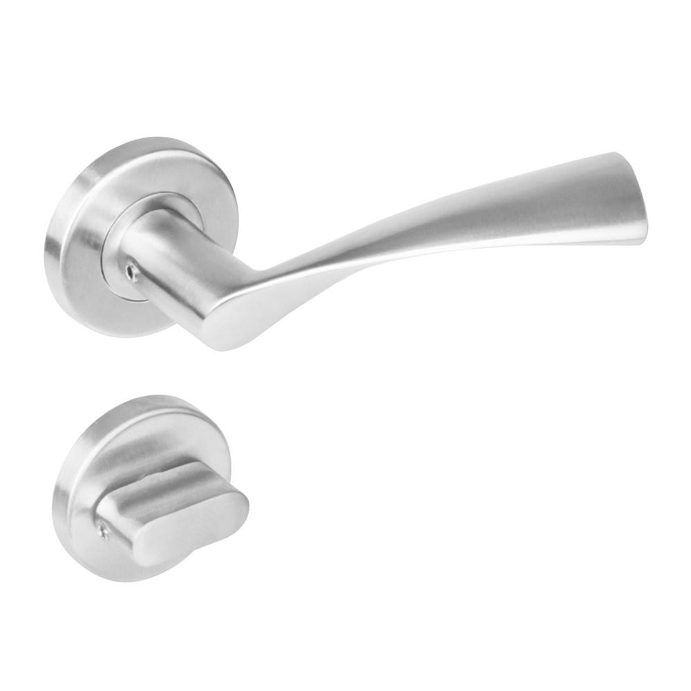 Deurkruk 1279 Vlinder op rond rozet staal met 7mm nok met WC 8mm RVS