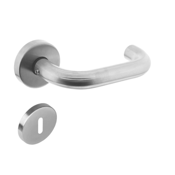 Deurkruk Rond met geveerde rozet met sleutelgat plaatjes ATP RVS