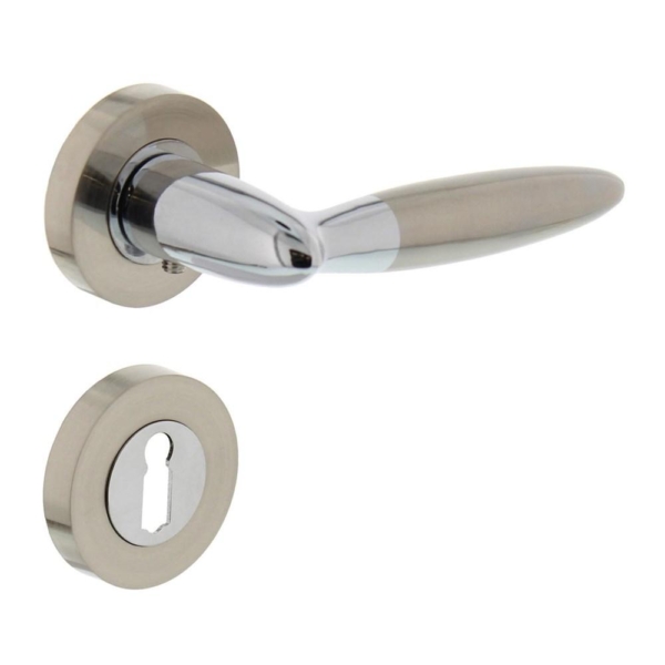 Deurkruk Elen op rond rozet 7mm nokken met sleutelgat plaatjes chroom/nikkel mat