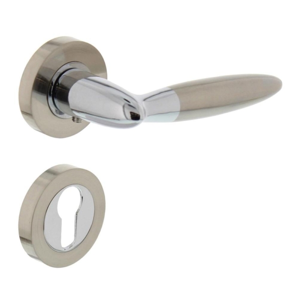 Deurkruk Elen op rond rozet 7mm nokken met profielcilindergat plaatjes chroom/nikkel mat