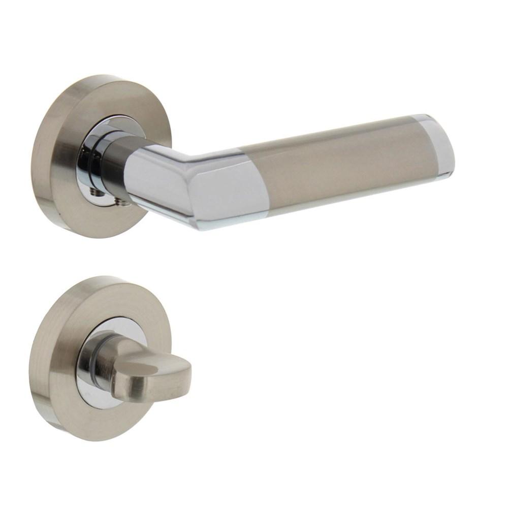 Deurkruk 1685 Nicol op rond rozet 7mm nokken met WC8mm chroom/nikkel mat