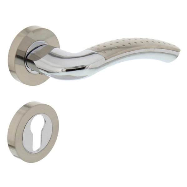 Deurkruk 1688 Sharon op rond rozet 7mm nokken met profielcilindergat plaatjes chroom/nikkel mat
