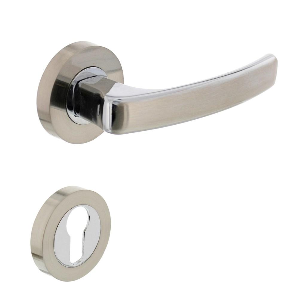 Deurkruk 1689 Blok op rond rozet 7mm nokken met profielcilindergat plaatjes chroom/nikkel mat