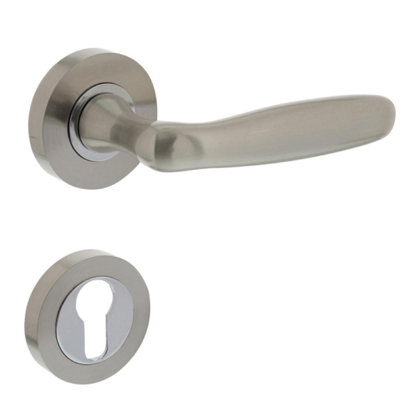 Deurkruk 1692 Bjorn op rond rozet 7mm nokken met profielcilindergat plaatjes nikkel mat