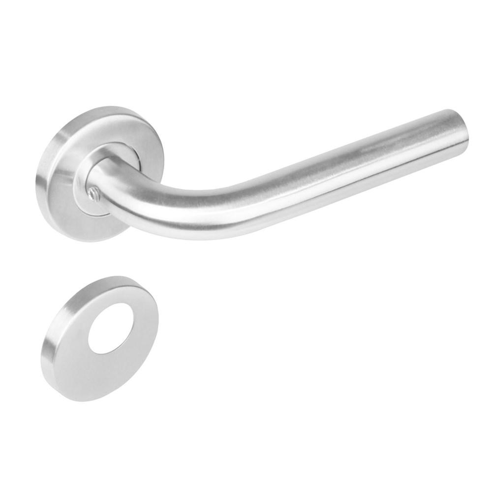 Deurkruk 1270 Recht op rond rozet staal met 7mm nok met rondcilinderplaatjes RVS