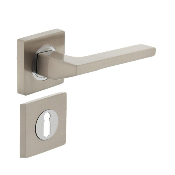 Deurkruk 1715 Ben op vierkant rozet 7mm nokken met sleutelgat plaatjes chroom/nikkel mat