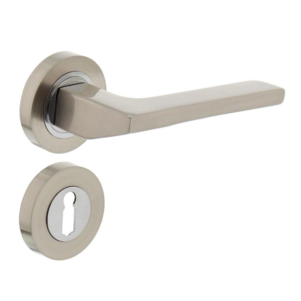 Deurkruk 1705 Ben op rond rozet 7mm nokken met sleutelgat plaatjes chroom/nikkel mat