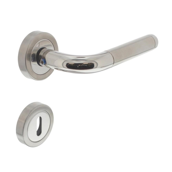 Deurkruk Agatha met geveerde rozet met sleutelgat plaatjes ATP RVS