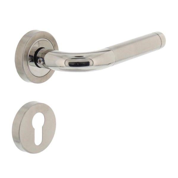 Deurkruk Agatha met geveerde rozet met profielcilindergat plaatjes ATP RVS