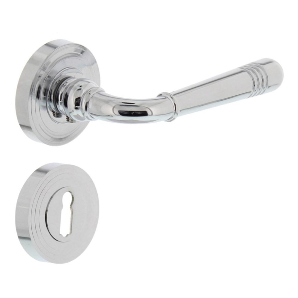 Deurkruk 1725 Emily op rond rozet 7mm nokken met sleutelgat plaatjes chroom