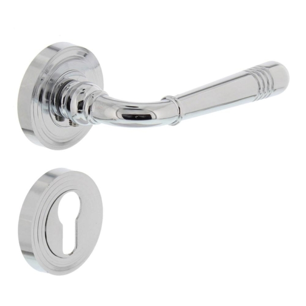 Deurkruk 1725 Emily op rond rozet 7mm nokken met profielcilindergat plaatjes chroom