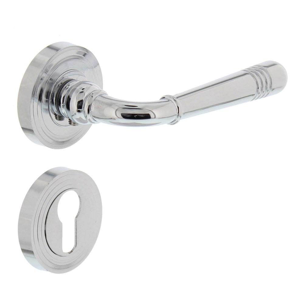 Deurkruk 1725 Emily op rond rozet 7mm nokken met profielcilindergat plaatjes chroom