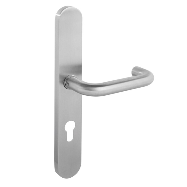 Deurkruk Rond ø19mm op XL-schild verdekt 278x40x10 72mm profielcilindergat dubbelgeveerd RVS