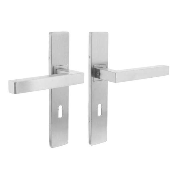 Deurkruk 1337 Vierkant op verdekt schild rechthoek SL 72mm met nokken 7mm RVS EN1906/4