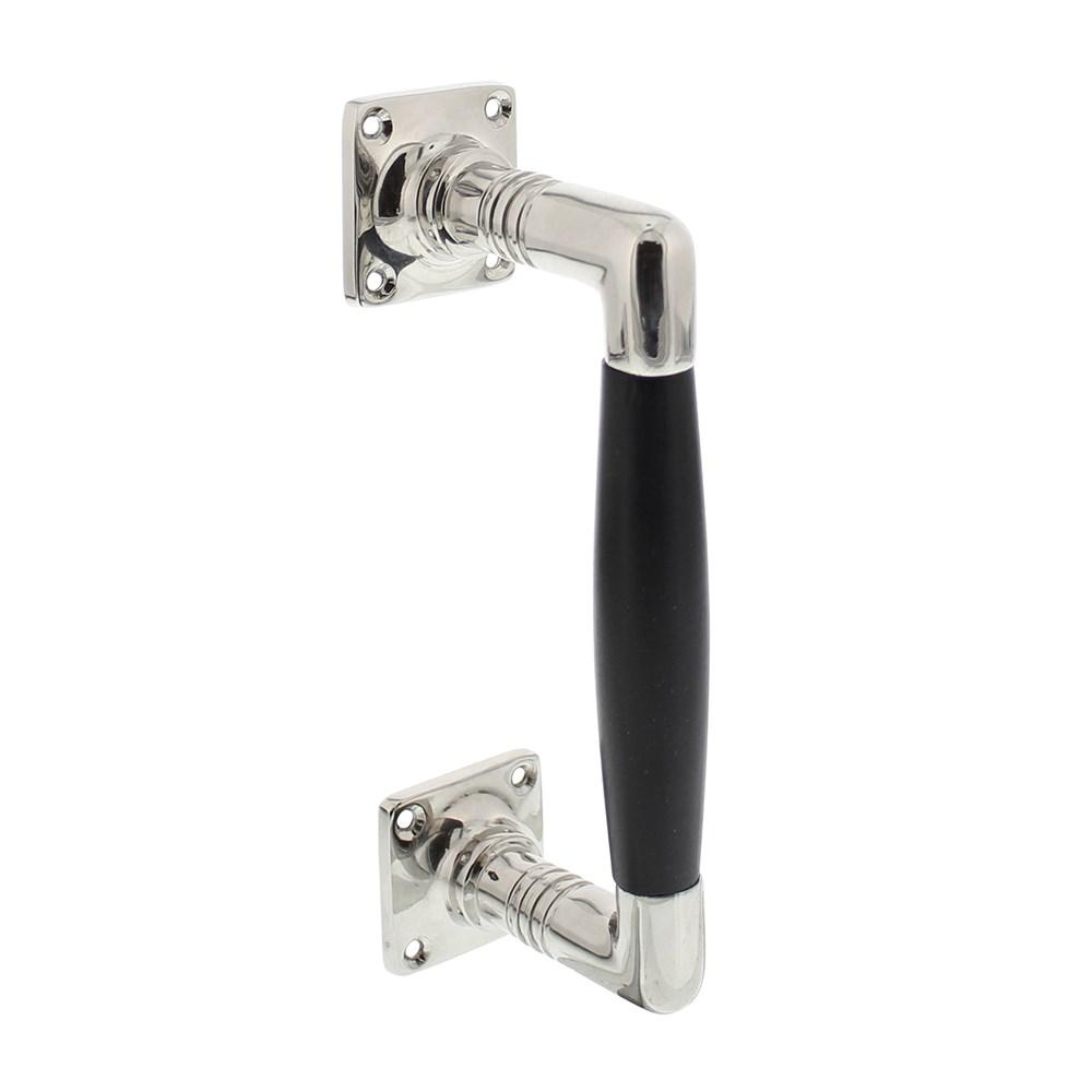 Greep Ton Basic 95/170mm op vierkant rozet nikkel/ebbenhout