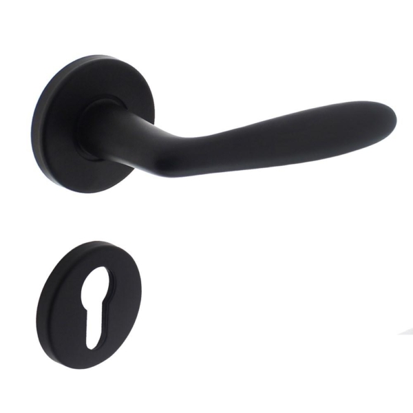 Deurkruk Phobos op rozet + profielcilinderplaatjes mat zwart