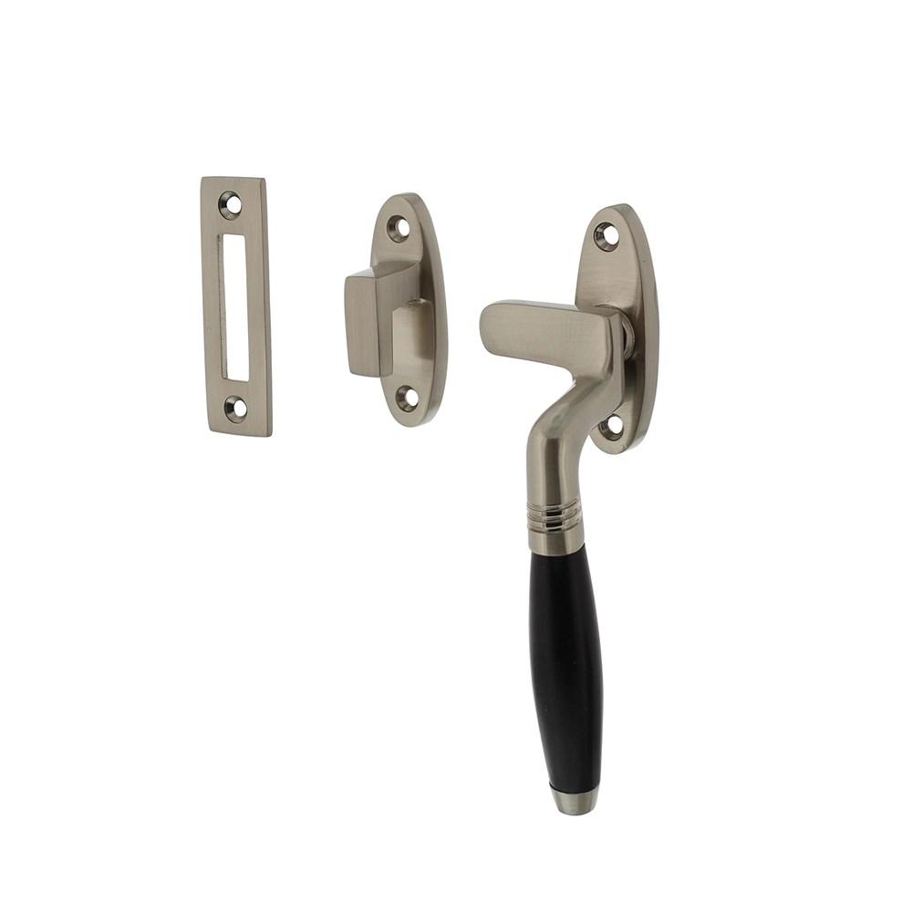 Raamsluiting Ton rechts met sluitplaat en sluithaak, nikkel mat / ebbenhout