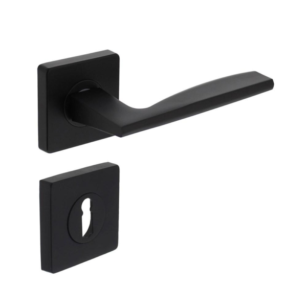 Deurkruk Apollo op vierkant rozet + nokken incl. sleutelplaatjes mat zwart