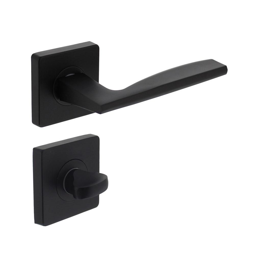 Deurkruk Apollo op vierkant rozet + nokken incl. WC sluiting 8mm mat zwart