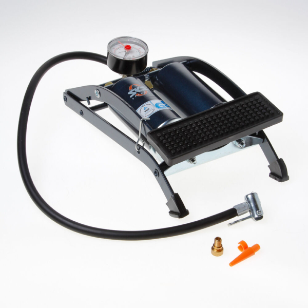 Voetpomp+manometer 2cil. 0-7bar