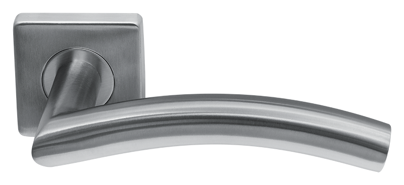 Deurklink Duo rvs basis op vierkant rozet geveerd