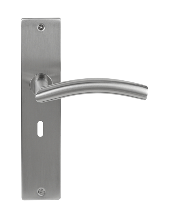 Deurklink Duo rvs basis op langschild sleutelgat 56mm