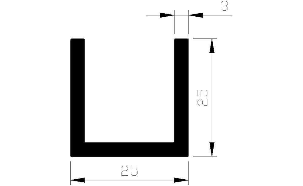 U-profiel alu brute 25x25x25x3mm (2.5mtr)