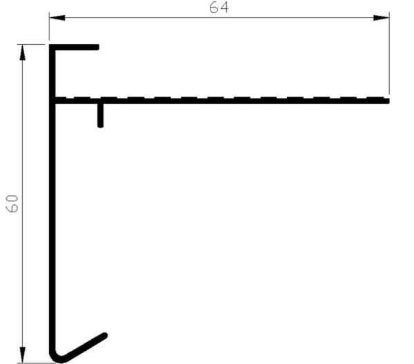Daktrim 60mm hoog, 64mm breed (2.5mtr)