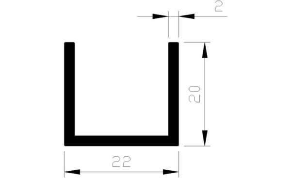 U-profiel alu brute 20x22x20x2mm (5mtr)