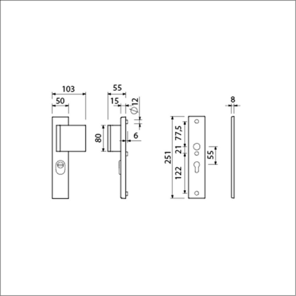 Ami vhb 251/50/15 kt55 dd90/80 rs,zonder deurkruk pc55 F1