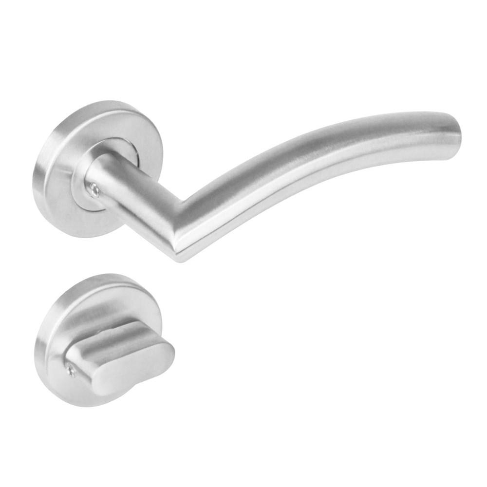 Deurkruk 1276 Lisa 90°op rond rozet staal met 7mm nok met WC 8mm RVS